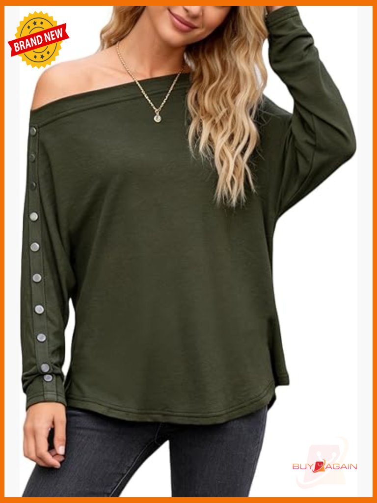 Long Sleeve Off Shoulder Blouse Batwing Button Cuff Shirt